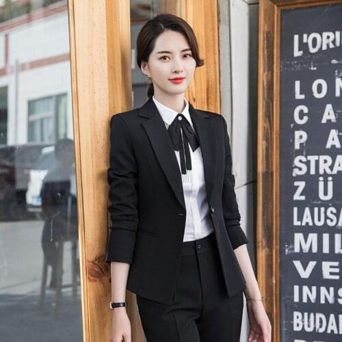 Two piece setautumn and winter new temperament commute slim long-sleeved suit trousers two-piece office ladies professional suit