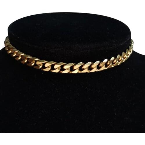 Punk Miami Cuban Choker Necklace Collar Statement Hip Hop Gold Color Stainless Steel 35+5cm Chain Necklace Women chocker 2020