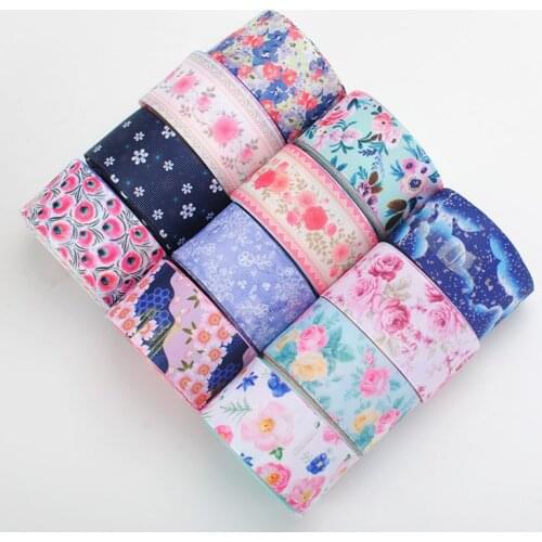 10/50/100 yards 1/2 " 38mm colorful flowers pattern printed grosgrain ribbon DIY ribbon Free shipping