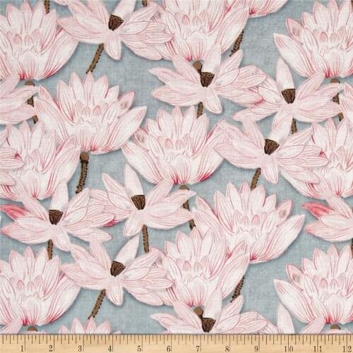 LEO&LIN Retro light grey black lotus pond lotus Lotus flower print dress Patchwork Cotton Fabric tissus (1 meter)