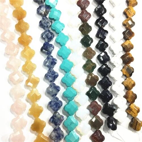 Hot 2020 Fashion Best Selling Natural Stone Cut Face Clover Beads Jewelry Accessories Bead for Jewelry Making 33PCS 14*14*6MM