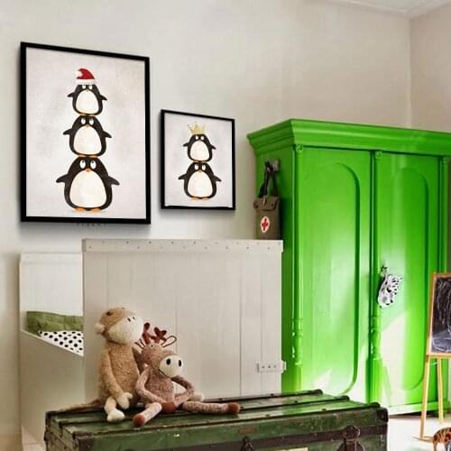 Nordic Style Cartoon Penguin Animal Minimalist Canvas Poster Art Painting Wall Picture Modern Kids Room Decoration