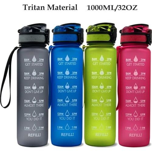32oz Motivational Water Bottle with Time Marker & String, BPA Free Leakproof Water Jug for Fitness, Gym and Outdoor Sport