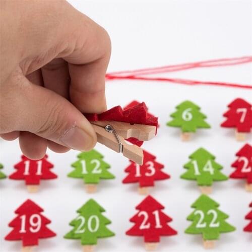 24pcs 4*3.5cm Christmas Countdown Advent Calendar Christmas Wooden Calendar Decoration Ornaments Wooden Clip Mark Gift with Rope