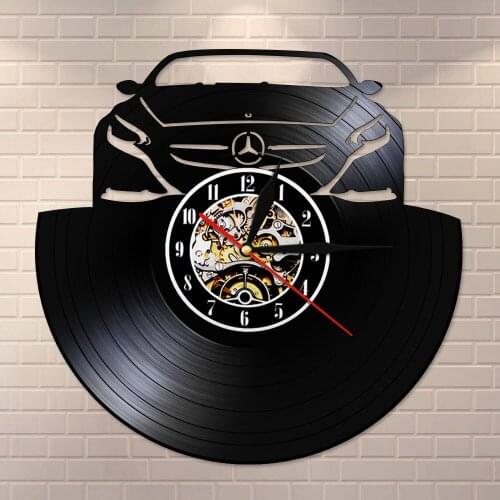 Vinyl Record Wall Clock Morden Design Car Automotive LED Light Vintage Handmade Timepiece Unique Gift Idea For Man