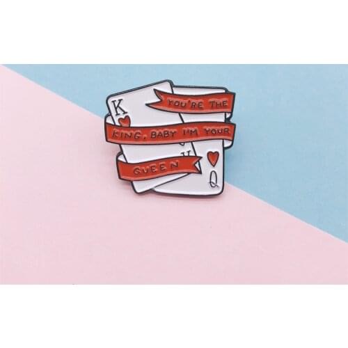 Creative Fun Poker Props Q K Game Enamel Brooch Alloy Badge Denim Clothes Bag Pin Cute Cartoon Woman Jewelry Gift For Friends
