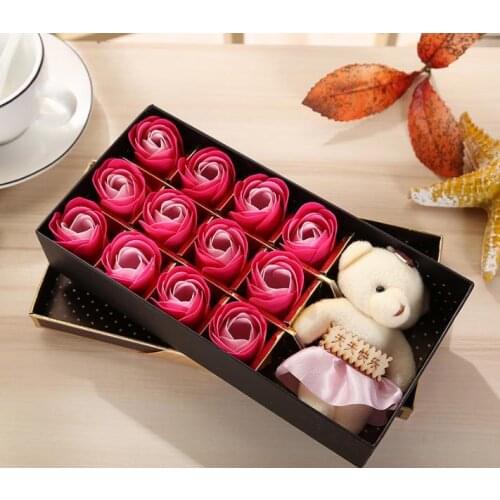 Rose Soap Flower With Little Cute Bear Doll 12pcs Box Gift For Valentine Day Gifts for Wedding Gift or Birthday Gifts SN1096