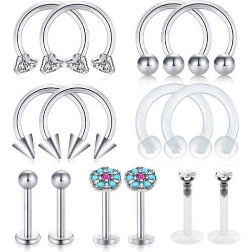 Nose Ring Lip Ring Tragus Rook Helix Earrings Bioflex Horseshoe Circular Barbell Labret Studs Retainer Piercing