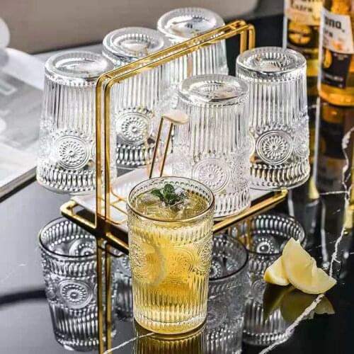 Nordic Retro Light Luxury Description Phnom Penh Relief Glass Water Cup Beer Whiskey Brandy Vodka Cup Breakfast Milk Juice Cup