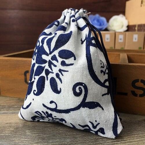 50pcs/lot Handmade Drawstring Cotton Linen Storage Bag Tea/candy/key/Jewelry Organizer Makeup Cosmetic Coins Small Cloth Bag