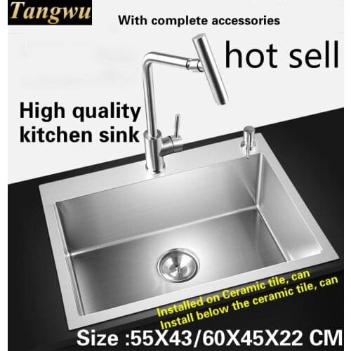 Tangwu High-grade food grade 304 stainless steel kitchen sink with single-tank 4 MM thick and durable 55X43/60X45X22 CM