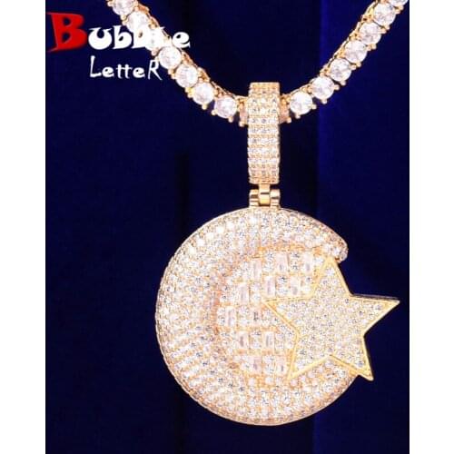 Gold Color Star Shape Pendant Street Necklace Copper Plated Charm Cubic Zircon Mens Hip Hop Rock Jewelry