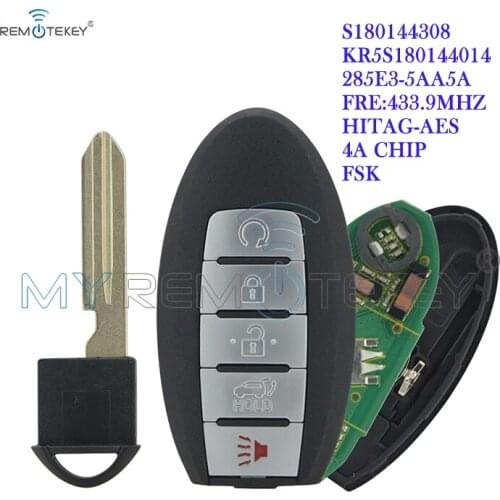 Remtekey S180144308 Smart key 5 button 433Mhz 4A chip 285E3-5AA5A for Nissan Murano Pathfinder 2016 2017 2018