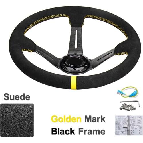 Universal Refitting Racing 14inch 350mm Deep Corn Drifting Car Steering Wheel/Leather Red Black Golden Suede/PU/PVC