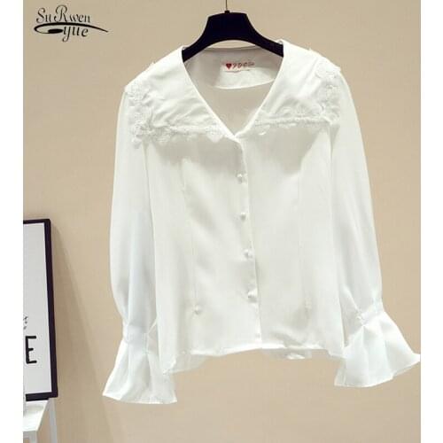 Spring New Long Sleeve Casual Style Cotton Blouse Female Tops Womens Fashion Peter Pan Collar Slim Shirt Blusas Femme 13128