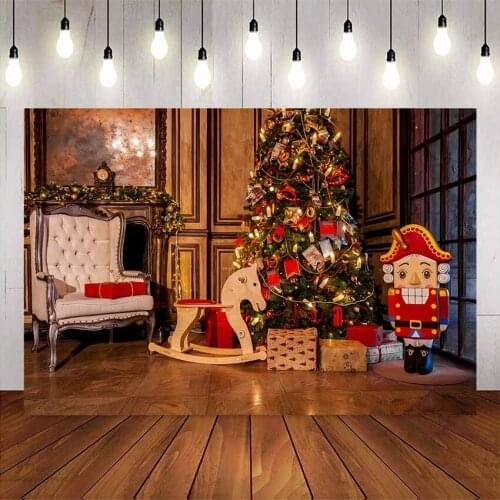 Vintage christmas tree backdrop for photography fireplace gifts background for photographic video vinyl floor