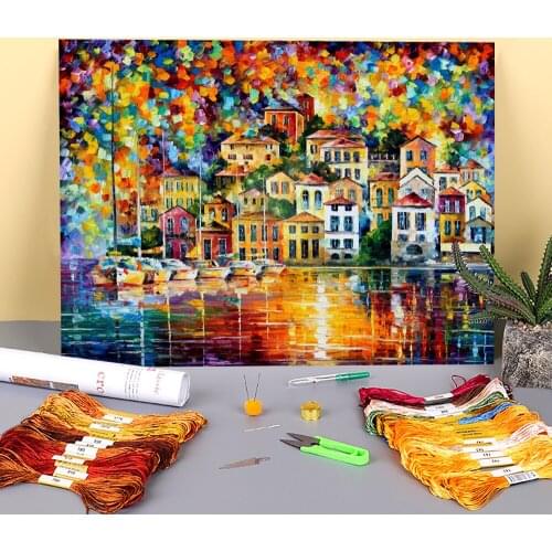 Dream Harbor Printed Water-Soluble Canvas 11CT Cross Stitch DIY Embroidery Kit DMC Threads Needlework Handmade Promotions