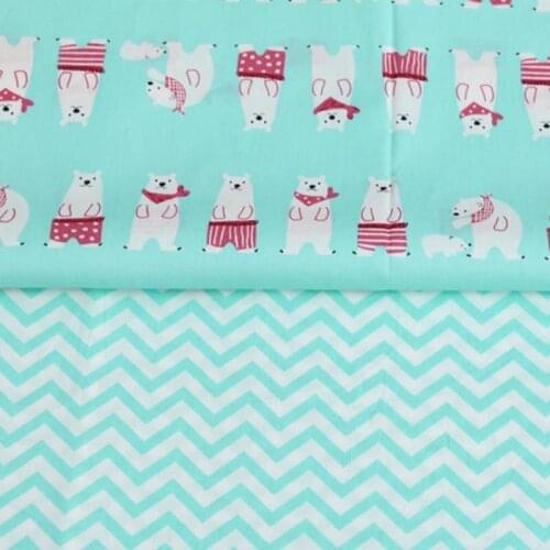 Green cartoon polar bear zigzag chevron 100% cotton cloth twill fabric for DIY kids bedding pillow clothes home decor tela cloth