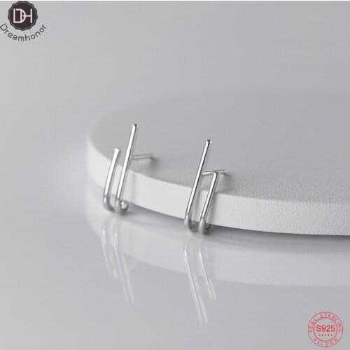 Dreamhonor Fashion Real 925 Sterling Silver Double Layer Line Letter J Stud Earrings Women Wedding Birthday Fine Jewelry