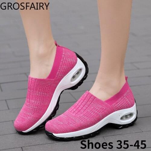 Womens Flat Shoes Air Cushioned Walking Shoes Breathable Foot Mesh Sneakers Casual Thick Bottom Increased Womens Shoes