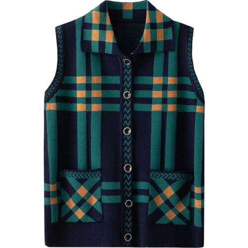 Womens Sweater Knit Cardigan Middle-aged and Elderly Womens Vest Waistcoat Autumn Winter Single-breasted Sleeveless Coat 4XL