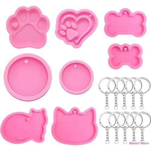 1 Set Pet Hanging Sign Epoxy Resin Mold Love Bear Palm Bones Round Cat Head Keychain Silicone Mould DIY Crafts Jewelry AXYD