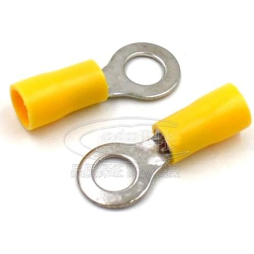 100pcs/lot Cold Crimping Terminal 12-10 RV5.5-6 Round Pre-Insulated Tip Brass Crimp Electrical Terminal Yellow