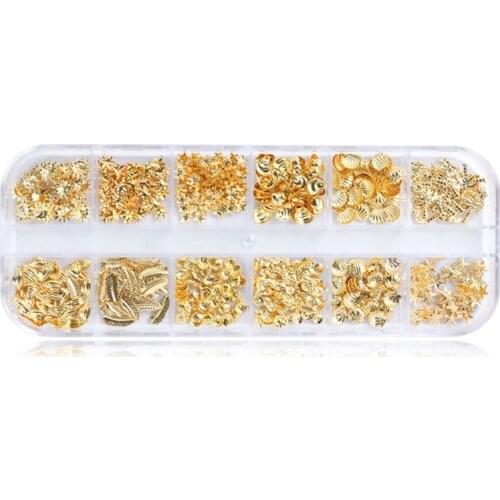 12 Grids/Box Mixed Glitter Metal Nail Art Decoration Starfish Shell Sun Coconut Tree Epoxy Resin Filling Material DIY Jewelry Cr