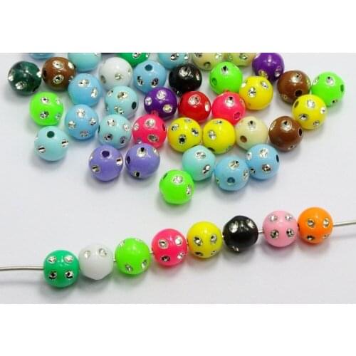 200 Mixed Colour Sparkling Silver Dots Acrylic Round Beads 8mm