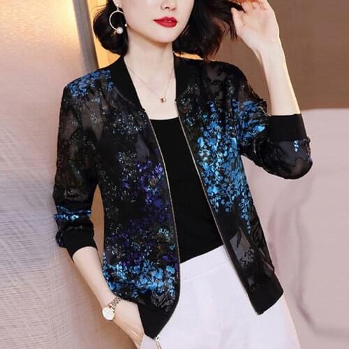 2021 Jackets Women Fashion Summer Womens Print Lace Basic Jacket Thin Bomber Female Baseball Jacket Sunscreen Clothes Plus Size