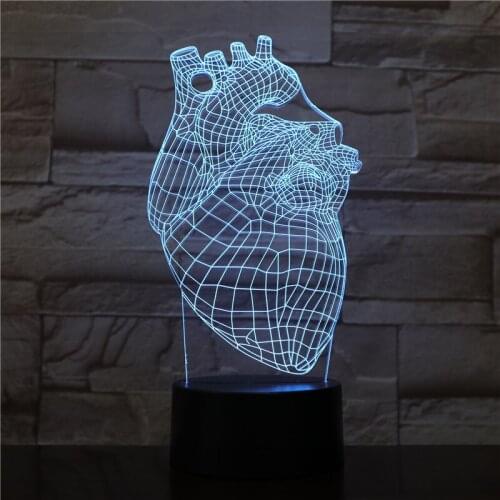 3D-1553 Heart Cardiac Shape LED Acrylic Night Light with 7 Colors Touch Remote Control Illusion Change Home Decoration Lights