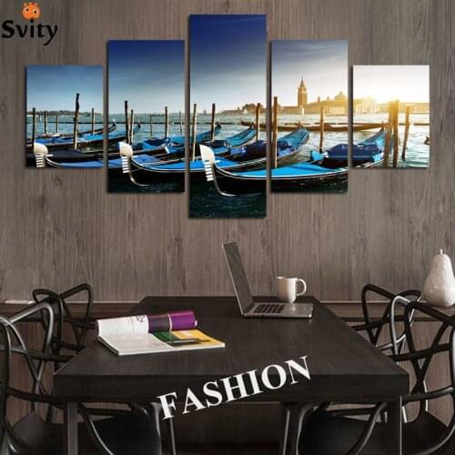 Unframed 5 pcs Modern Boat Sunset Seaview HD Picture Canvas Print Painting Wall Art Home Decoration Cheap Artwork WHOLESALE
