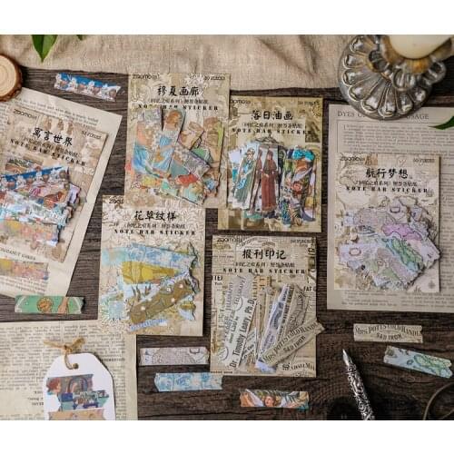 50pcs/set Memory Trace Series Creative Animals Paintings Maps Hand Book Journal DIY Decorative Stickers