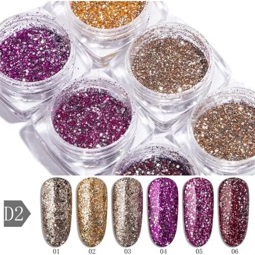 6boxes/set Laser Mixed Nail Glitter Powder Sequins Shinning Colorful Nail Flakes 3d DIY Charm Dust For Nail Art Decorations