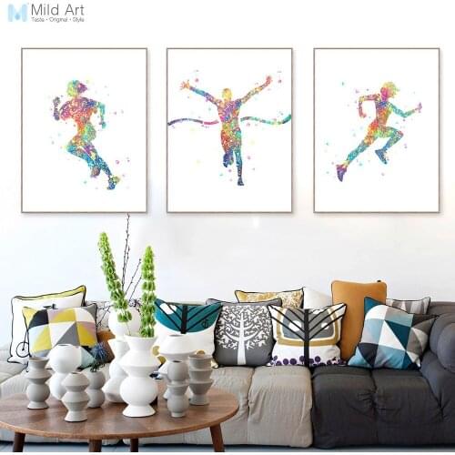 Watercolor Abstract Modern Sports Marathon Run Posters Nordic Living Room Wall Art Pictures Home Decor Canvas Paintings Custom