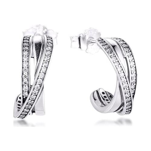 Authentic 925 Sterling Silver Clear CZ Entwined Stud Earrings for Women Silver 925 Jewelry Earings pendientes Bijoux
