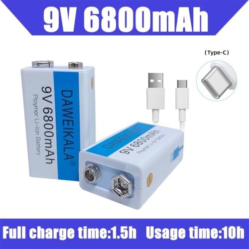 9V battery 6800mAh li-ion Rechargeable battery Micro USB Battery 9V lithium for Multimeter Microphone Toy +USB charging cable