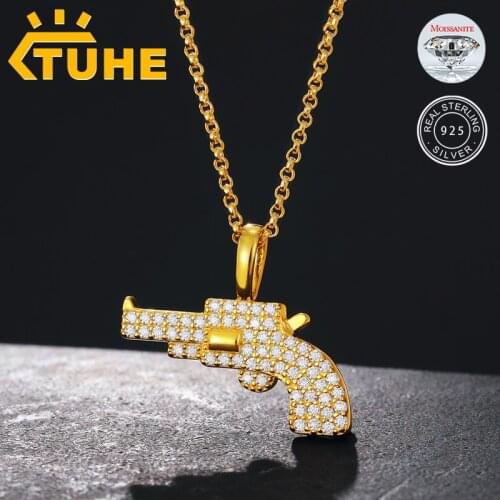 Top Quality 100% 925 Sterling Silver Moissanite Revolver of the Nagant System Pendant Necklace Men Hip Hop Jewelry Women 2021