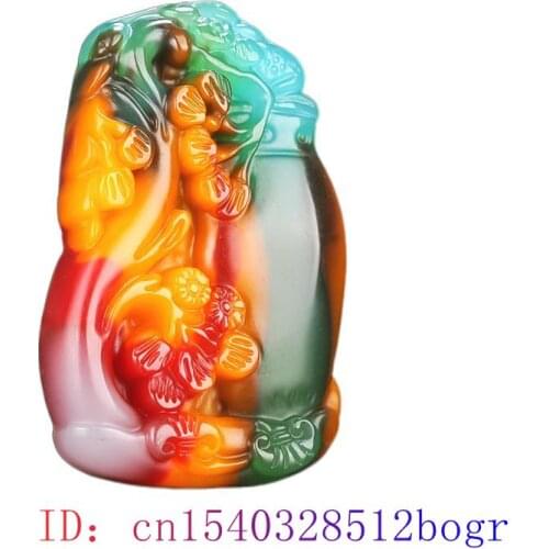 Color Jade Vase Pendant Necklace Chinese Carved Fashion Women Jewelry Men Charm Amulet Gifts Natural Jadeite
