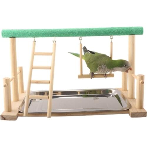 Wood Parrot Toy Playstand Perch Playstand Gym Stand Playpen Ladder with Feed Cups Tray Cockatiel Bird Exercise Play Toys C42