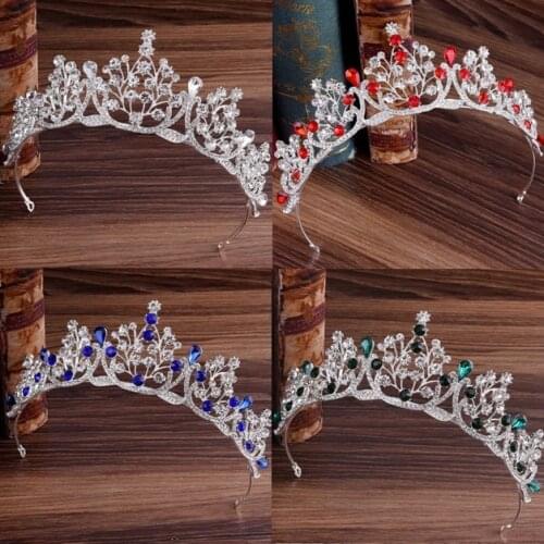 Blue Red Green Wedding Hair Accessories Crystal Tiara For Brides Crown Head Piece Bridal Hair Accessories Crowns Queen Diadem