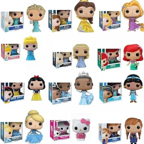 Funko Action Toy Figures Princess Ariel Belle Snow White Elsa Rapunzel Cinderella Tiana Tinker Bell Jasmine Collection Toys