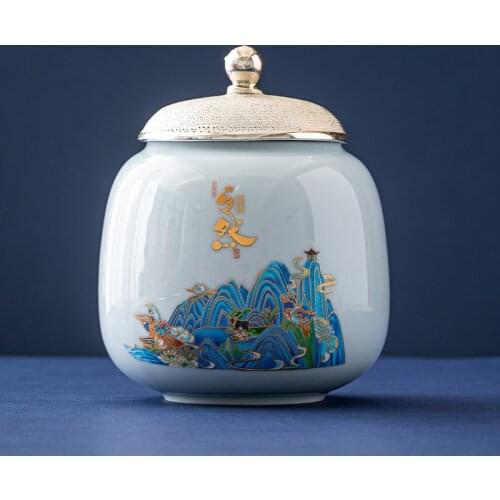 Chinese Ceramic Tea Can Large Seal Can Moisture Storage Tank Black Tea Green Tea Universal Storage Tank Home Kitchen Supplies