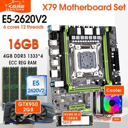 X79 motherboard set with Xeon E5-2620V2 CPU LGA2011 combos 4*4GB = 16GB 1333Mhz memory DDR3 RAM GTX 950 2GB cooler 128GB M.2 SSD