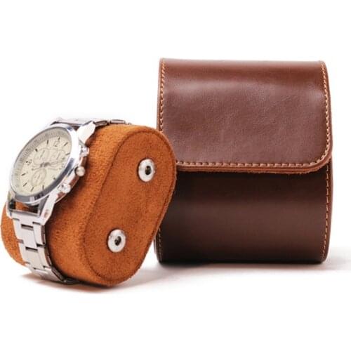 Watch Box Single Slot leathery Travel Jewelry Storage Case Organizer,Brown J78F