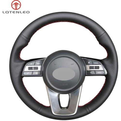 LQTENLEO Black Genuine Leather Hand Sew Car Steering Wheel Cover For Kia K5 Optima 2019 Cee'd Ceed 2019 Forte 2019