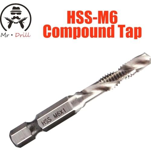 Tap Hex Shank HSS 4341 Screw Spiral Point Thread Metric Plug Drill Bits Tapping M6 Hand Tools DIY