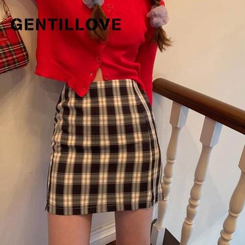 Gentillove 2021 Y2K Sweet High Waist Mini Skirt Women Summer Korean Sexy Retro Plaid A-Line Zipper Preppy Style Party Club