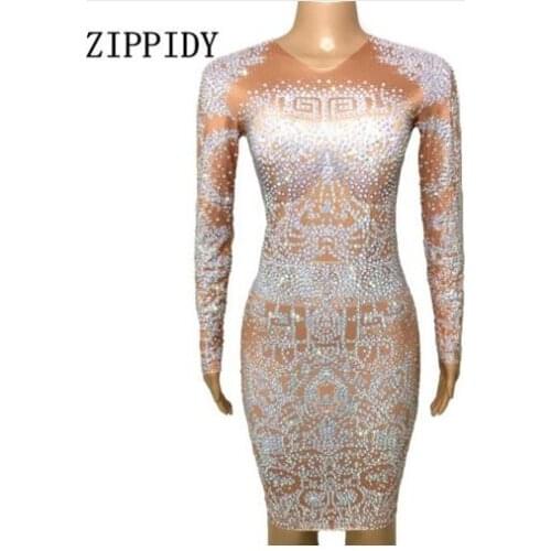 Fashion Sparkly Rhinestones One-piece Dress Performance Party luxurious Shining Costume Women Nightclub Dress Outfit