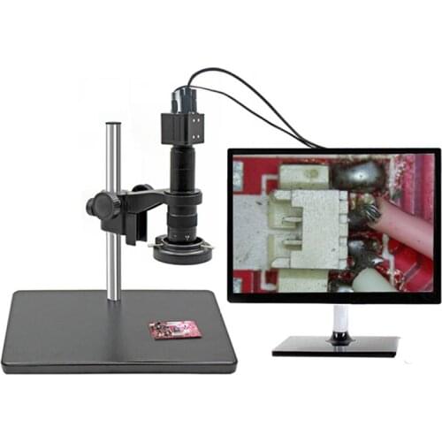 2K USB HDMI Industrial Video Microscope Camera Set 100X C-Mount Lens For Phone PCB Soldering Repair
